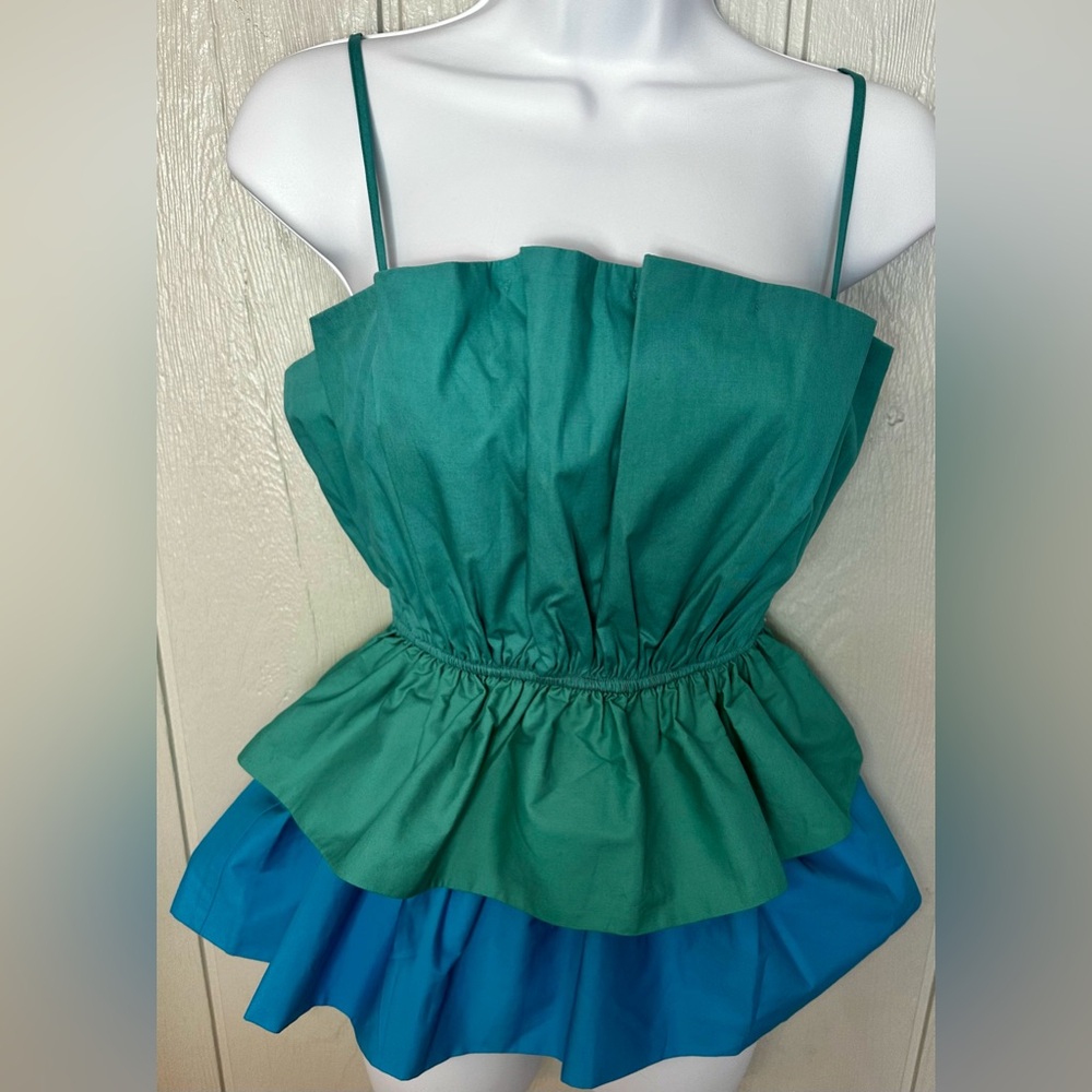Milly Teal Green and Bright Blue Tiered Ruffle Camisole